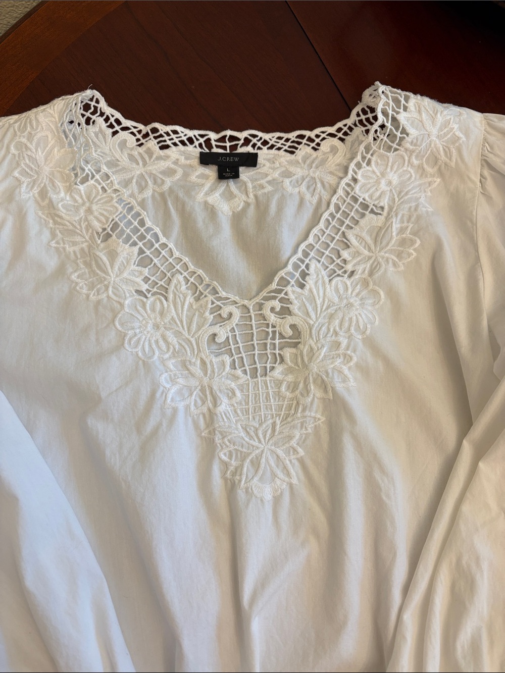 J. Crew White Floral Crochet V-Neck Blouse